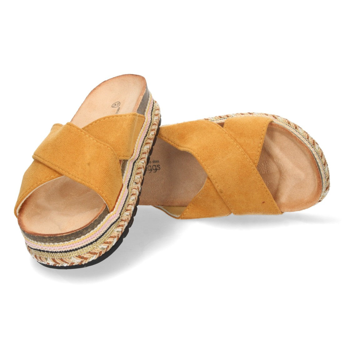 Sandalias Camel Mujer Planas Motivos Étnicos Elegantes