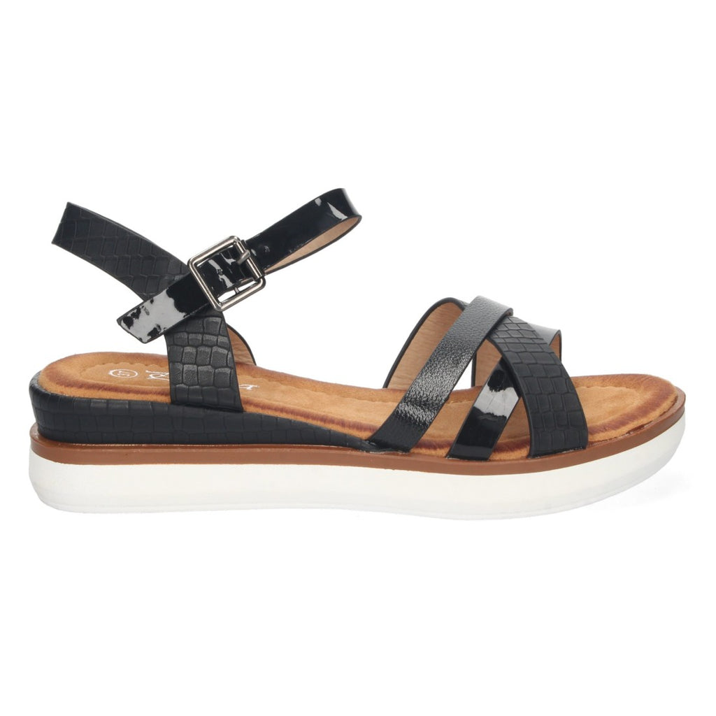 Sandalias Negras Mujer Cuña Palas Cruzadas Cómodas