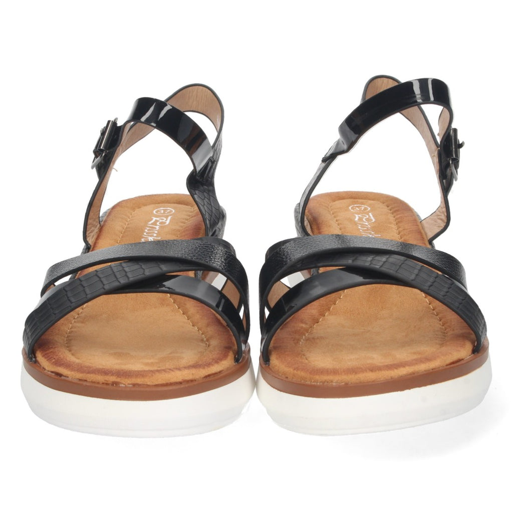 Sandalias Negras Mujer Cuña Palas Cruzadas Cómodas