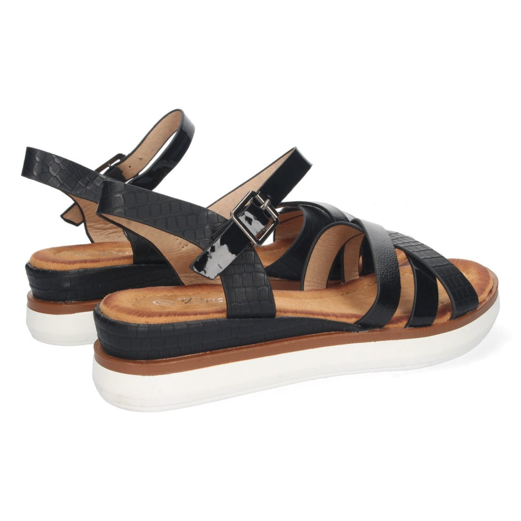 Sandalias Negras Mujer Cuña Palas Cruzadas Cómodas