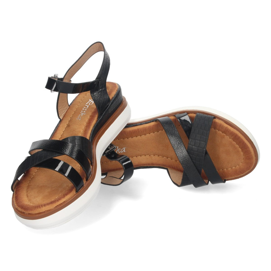 Sandalias Negras Mujer Cuña Palas Cruzadas Cómodas