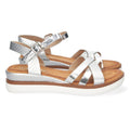 Sandalias Plateadas Mujer Cuña Palas Cruzadas Cómodas