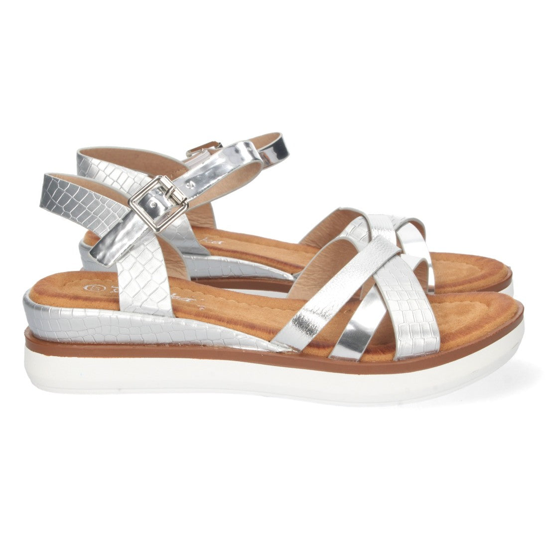Sandalias Plateadas Mujer Cuña Palas Cruzadas Cómodas