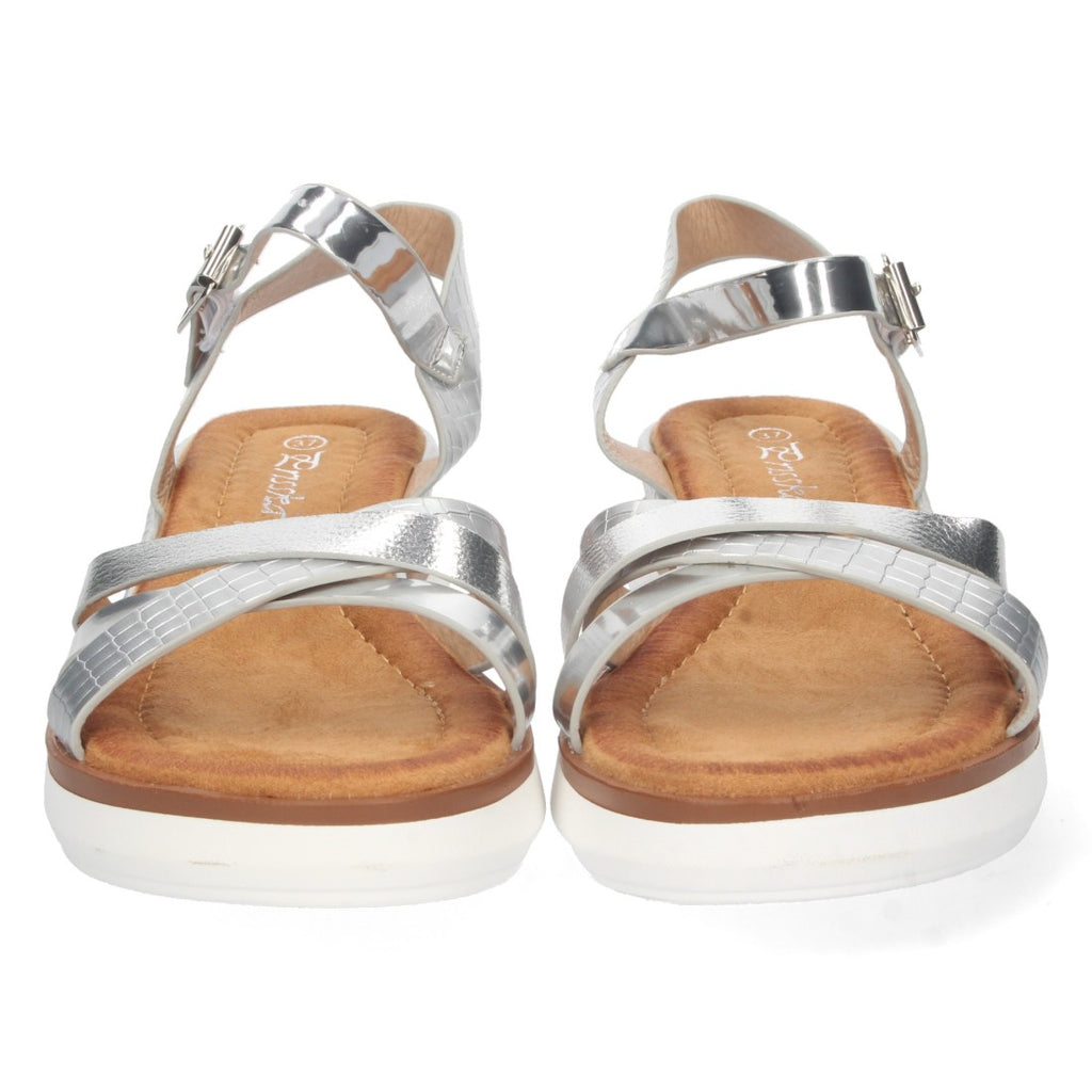 Sandalias Plateadas Mujer Cuña Palas Cruzadas Cómodas