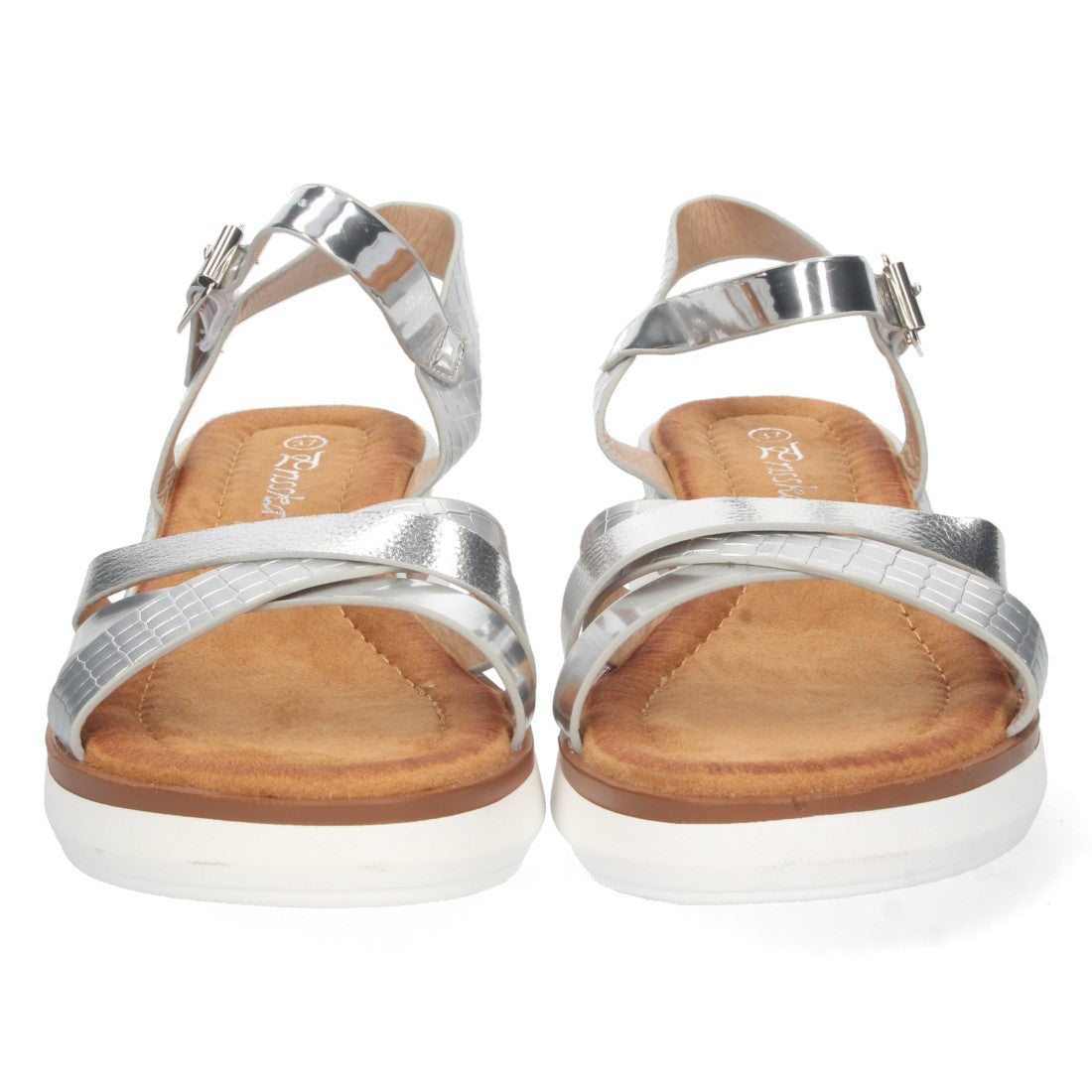 Sandalias Plateadas Mujer Cuña Palas Cruzadas Cómodas