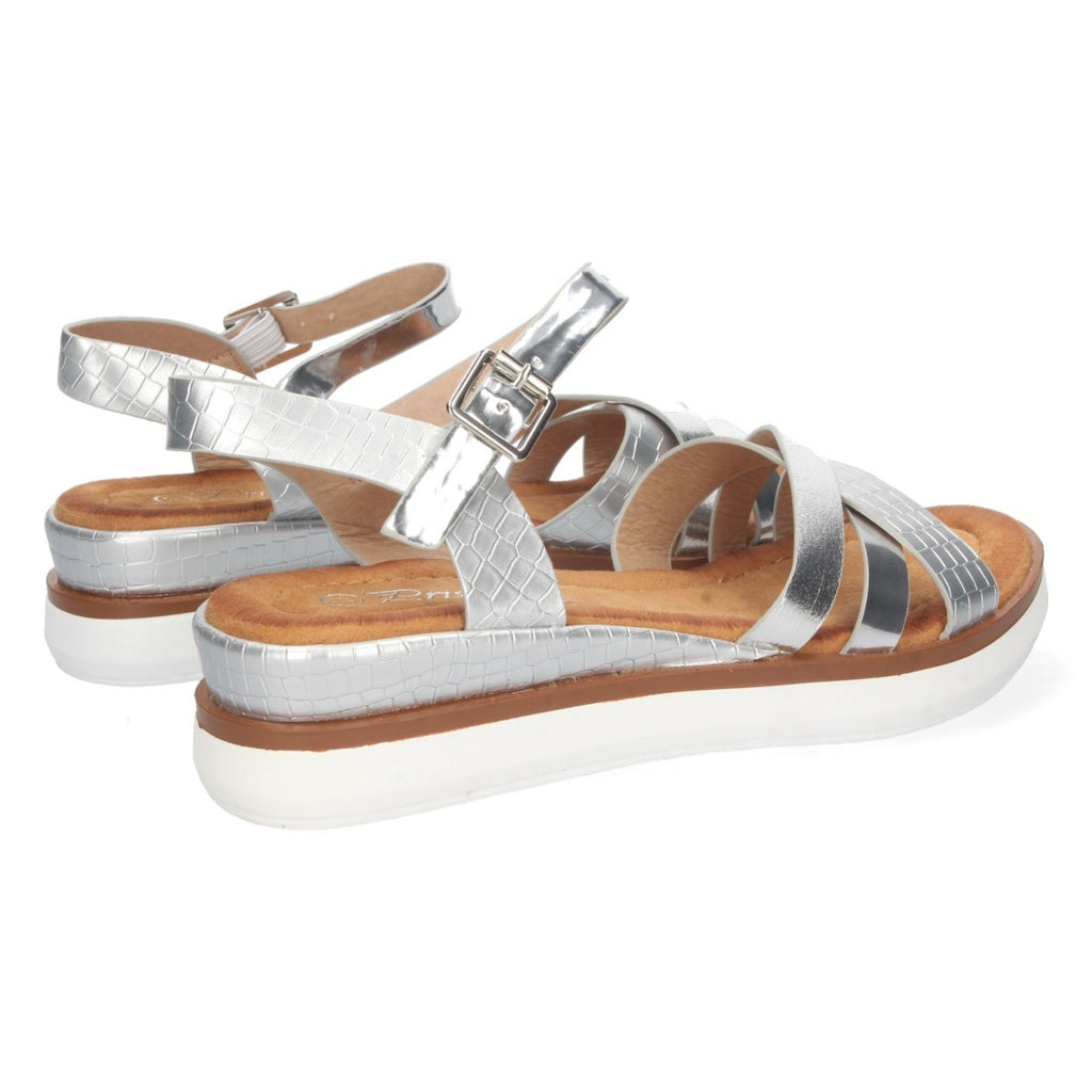 Sandalias Plateadas Mujer Cuña Palas Cruzadas Cómodas