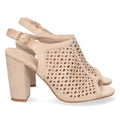 Sandalias Beige Mujer Tacón Calados Punta Abierta Cómodas