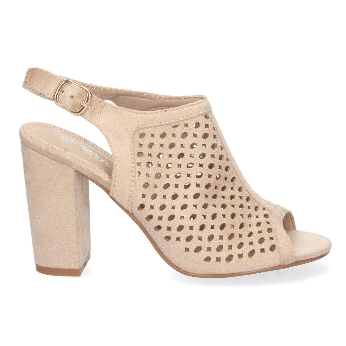 Sandalias Beige Mujer Tacón Calados Punta Abierta Cómodas