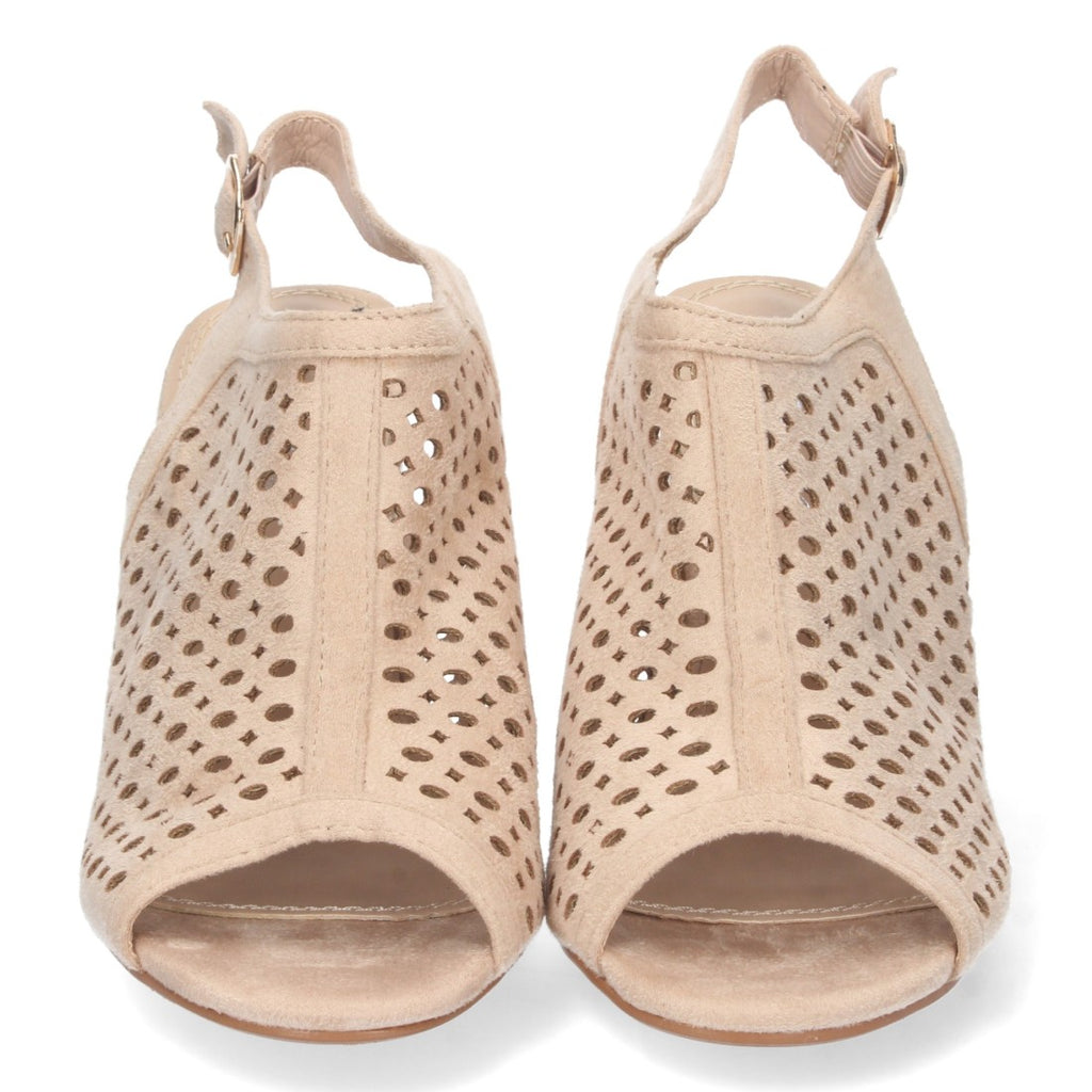 Sandalias Beige Mujer Tacón Calados Punta Abierta Cómodas