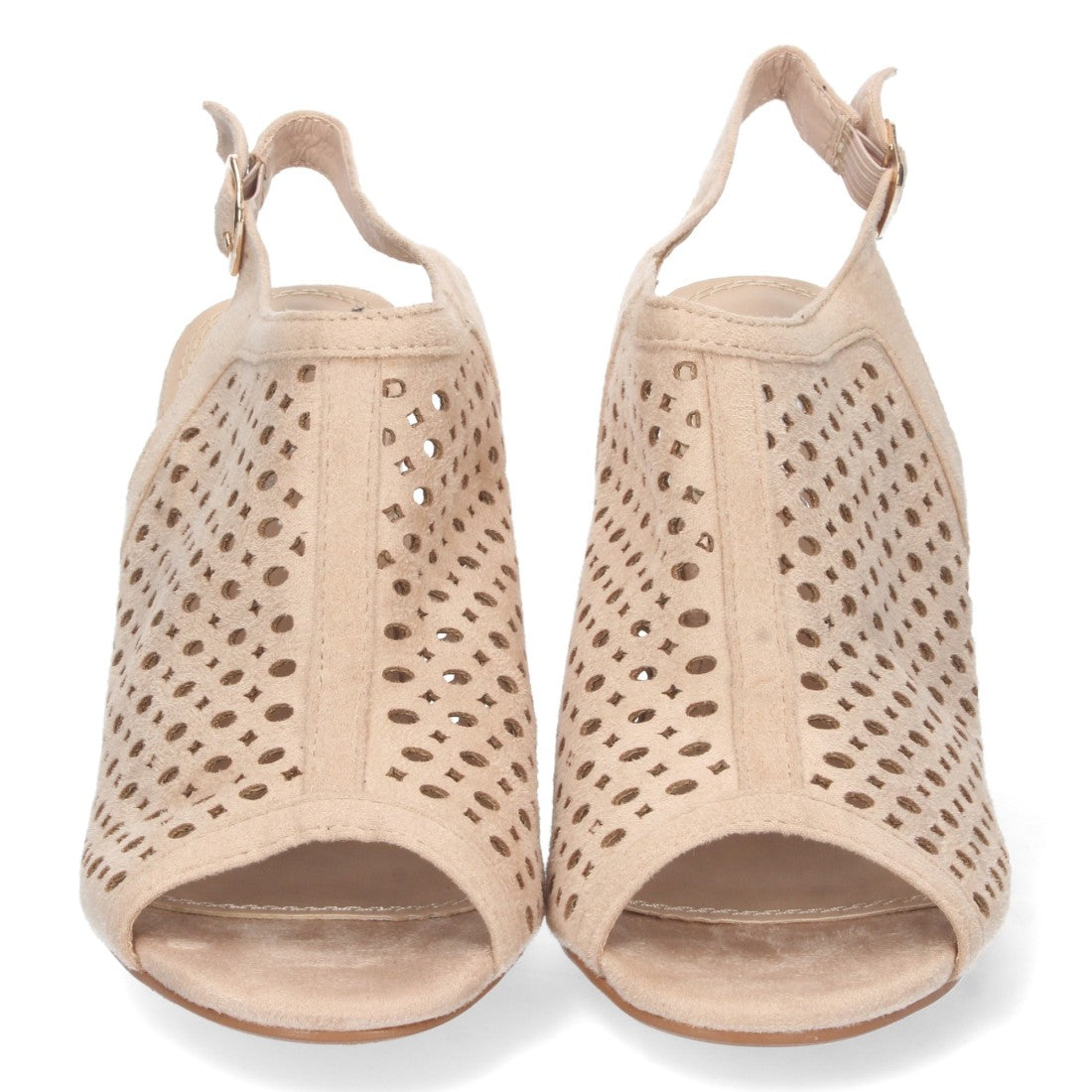 Sandalias Beige Mujer Tacón Calados Punta Abierta Cómodas