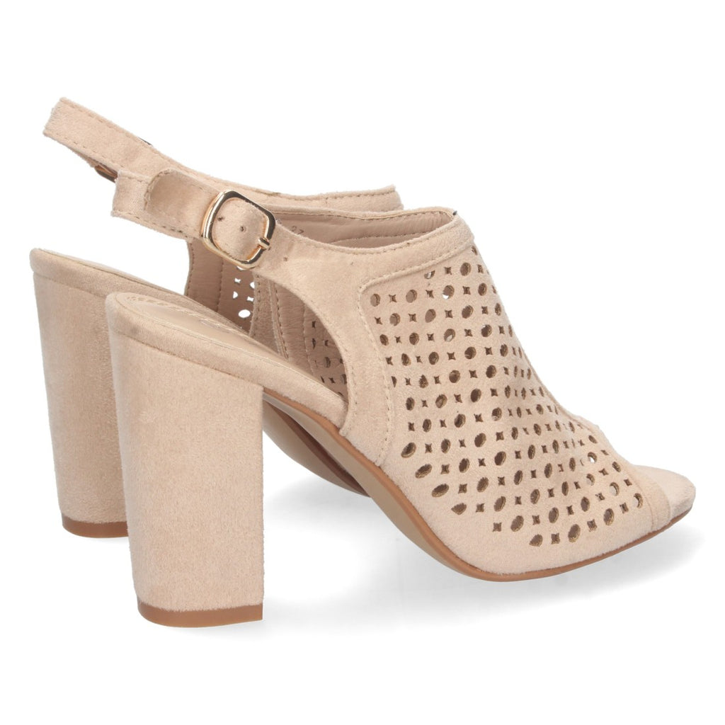 Sandalias Beige Mujer Tacón Calados Punta Abierta Cómodas