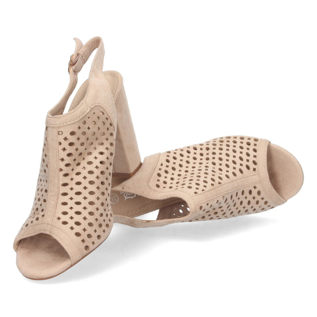 Sandalias Beige Mujer Tacón Calados Punta Abierta Cómodas