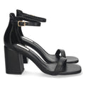 Sandalen Schwarz Blockabsatz Schmaler Riemen Knöchelriemen Schnalle