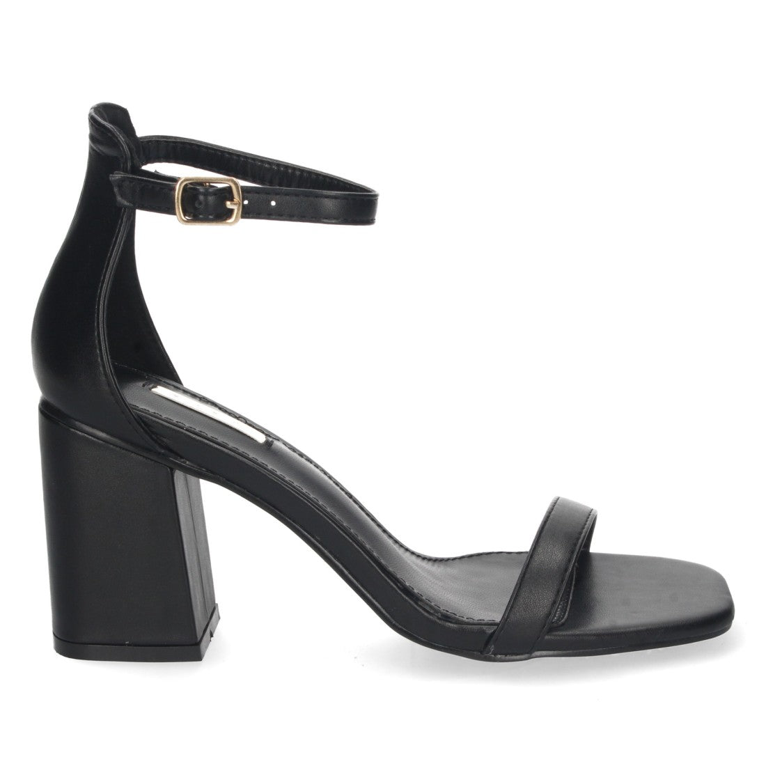 Sandalen Schwarz Blockabsatz Schmaler Riemen Knöchelriemen Schnalle