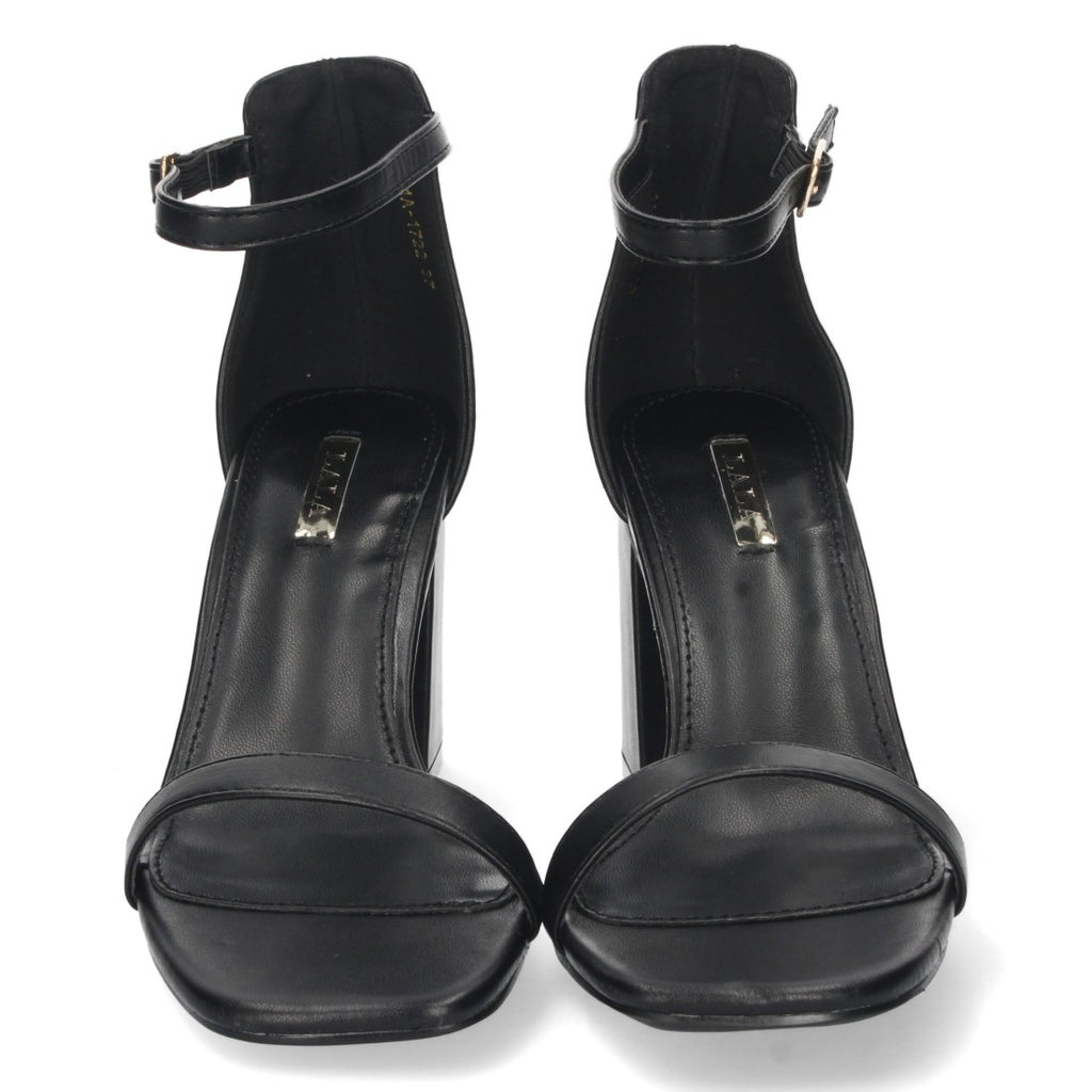 Sandalen Schwarz Blockabsatz Schmaler Riemen Knöchelriemen Schnalle