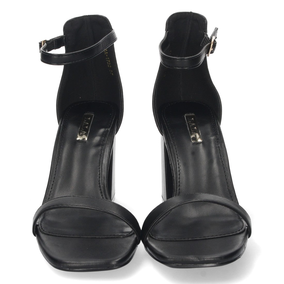 Sandalen Schwarz Blockabsatz Schmaler Riemen Knöchelriemen Schnalle