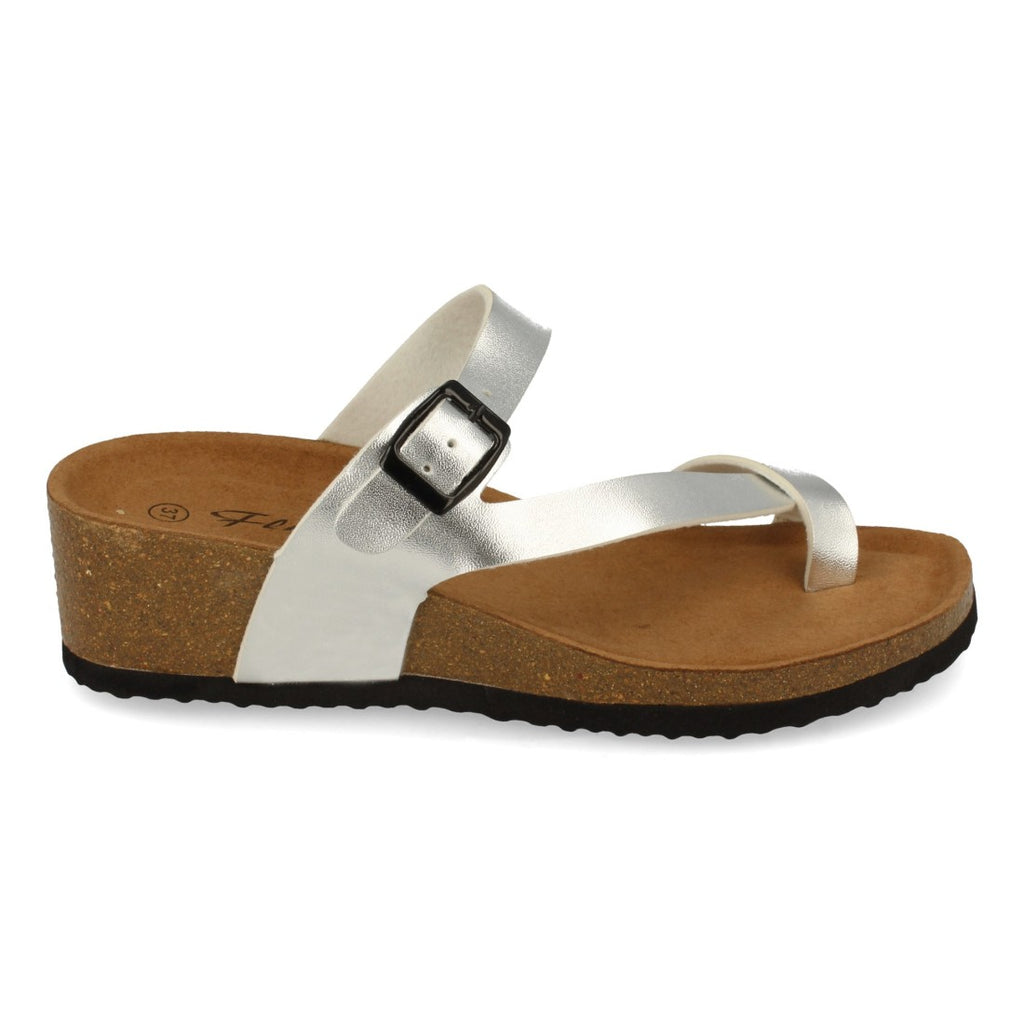 Sandalias Plateadas Mujer Cuña Bio Plantilla Anatómica Estilo Esclava Elegantes