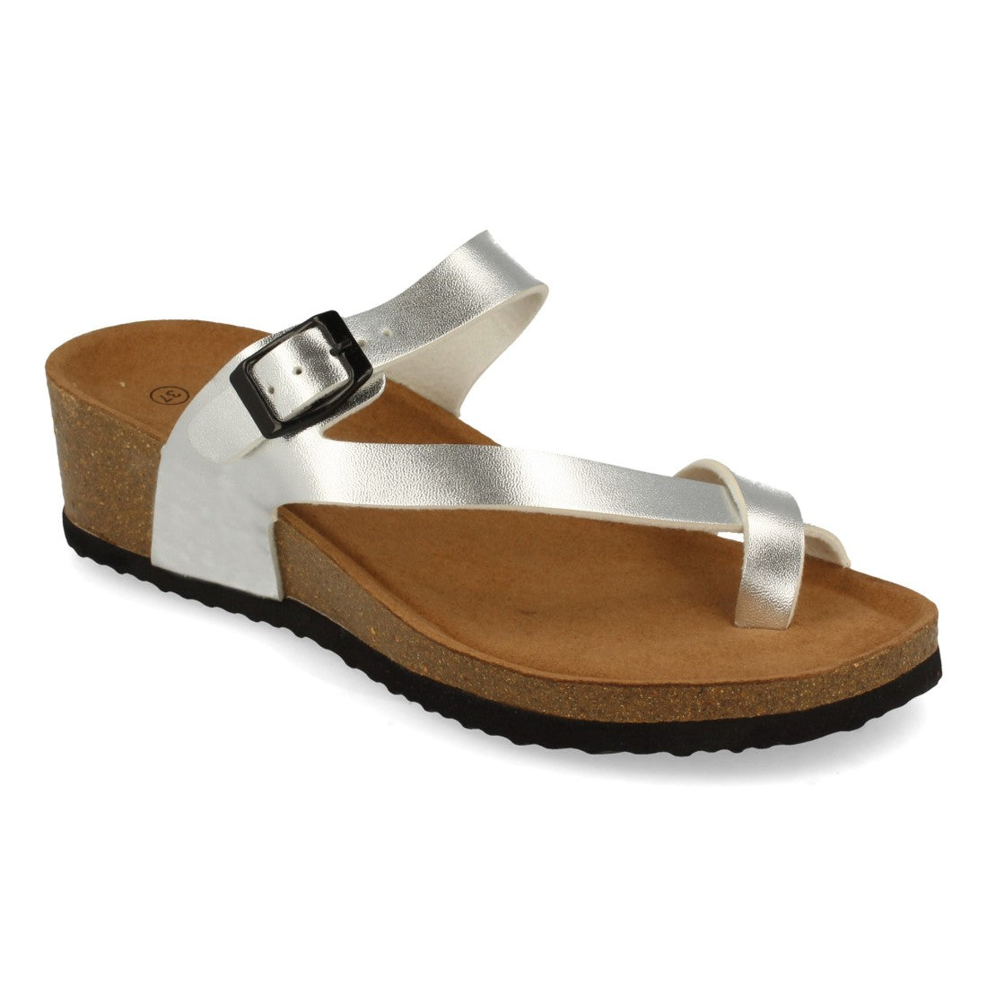Sandalias Plateadas Mujer Cuña Bio Plantilla Anatómica Estilo Esclava Elegantes
