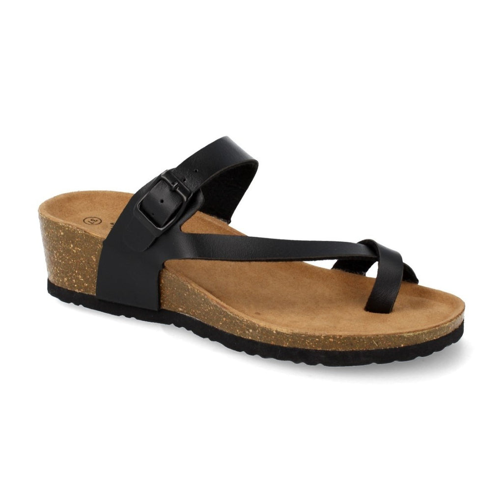 Sandalias Negras Mujer Cuña Bio Plantilla Anatómica Estilo Esclava Elegantes