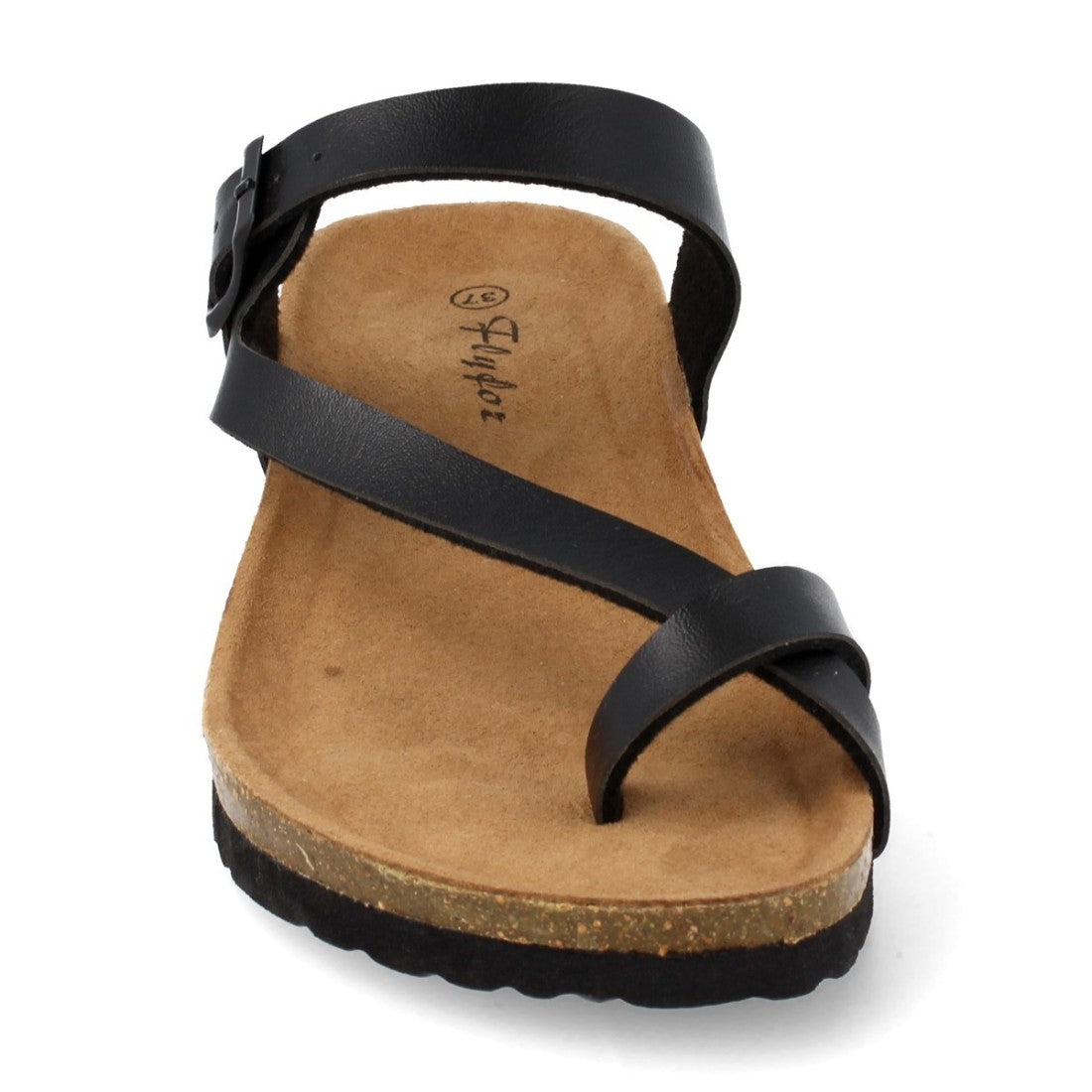 Sandalias Negras Mujer Cuña Bio Plantilla Anatómica Estilo Esclava Elegantes