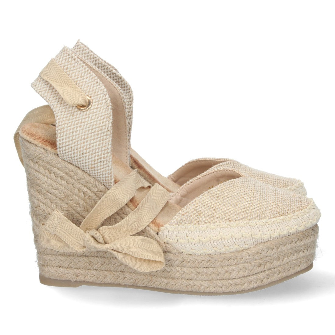 Sandalen Apricot Keilabsatz Jute Geschlossener Vorderriemen Geflochtene Kordeln