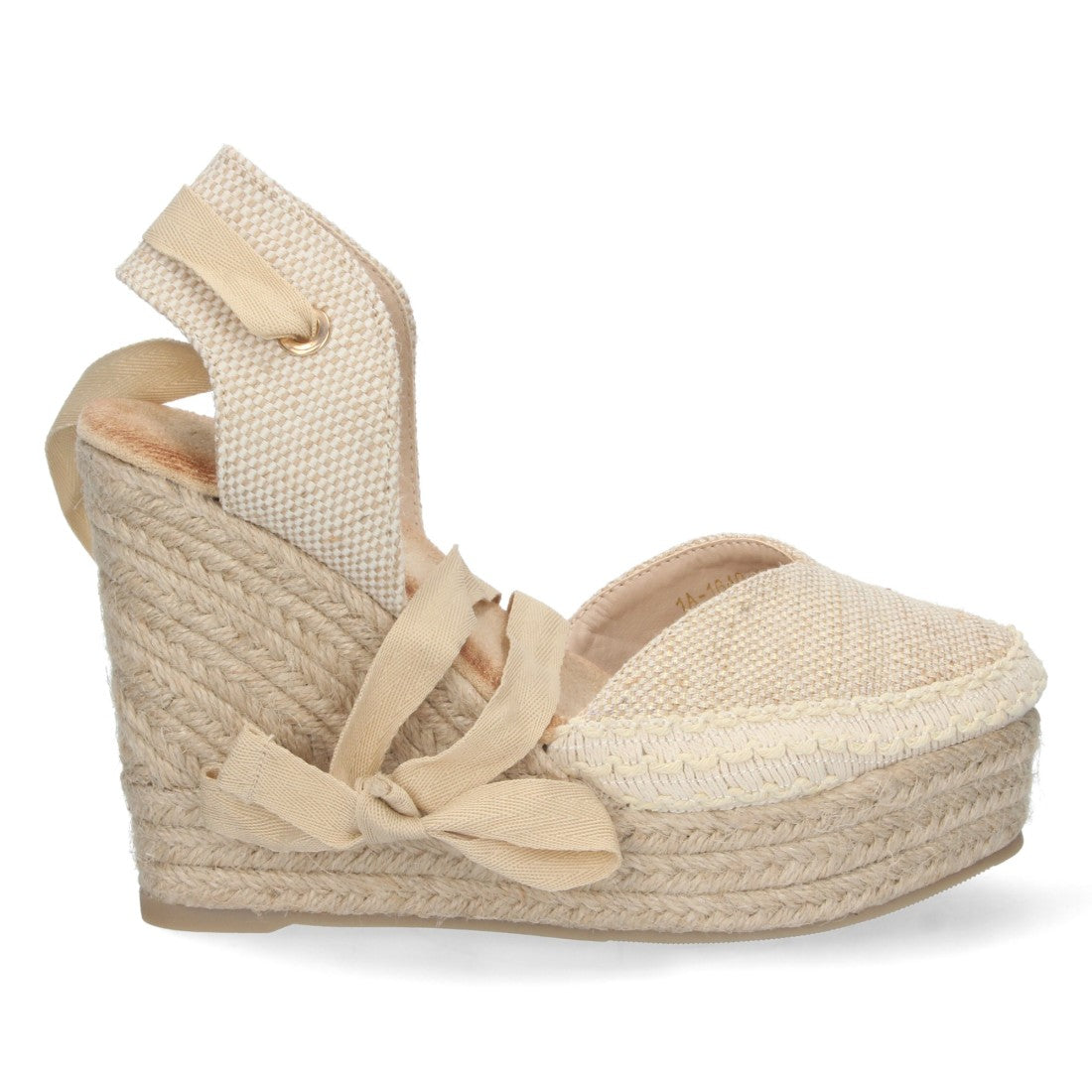 Sandalen Apricot Keilabsatz Jute Geschlossener Vorderriemen Geflochtene Kordeln