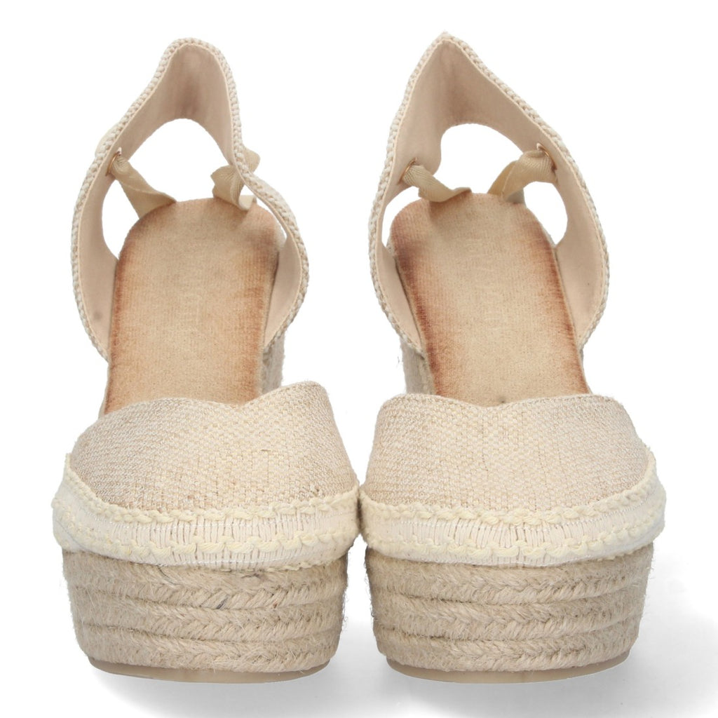 Sandalen Apricot Keilabsatz Jute Geschlossener Vorderriemen Geflochtene Kordeln