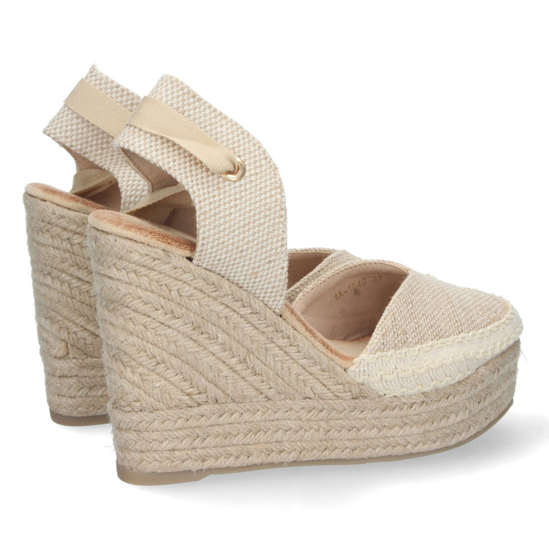 Sandalen Apricot Keilabsatz Jute Geschlossener Vorderriemen Geflochtene Kordeln