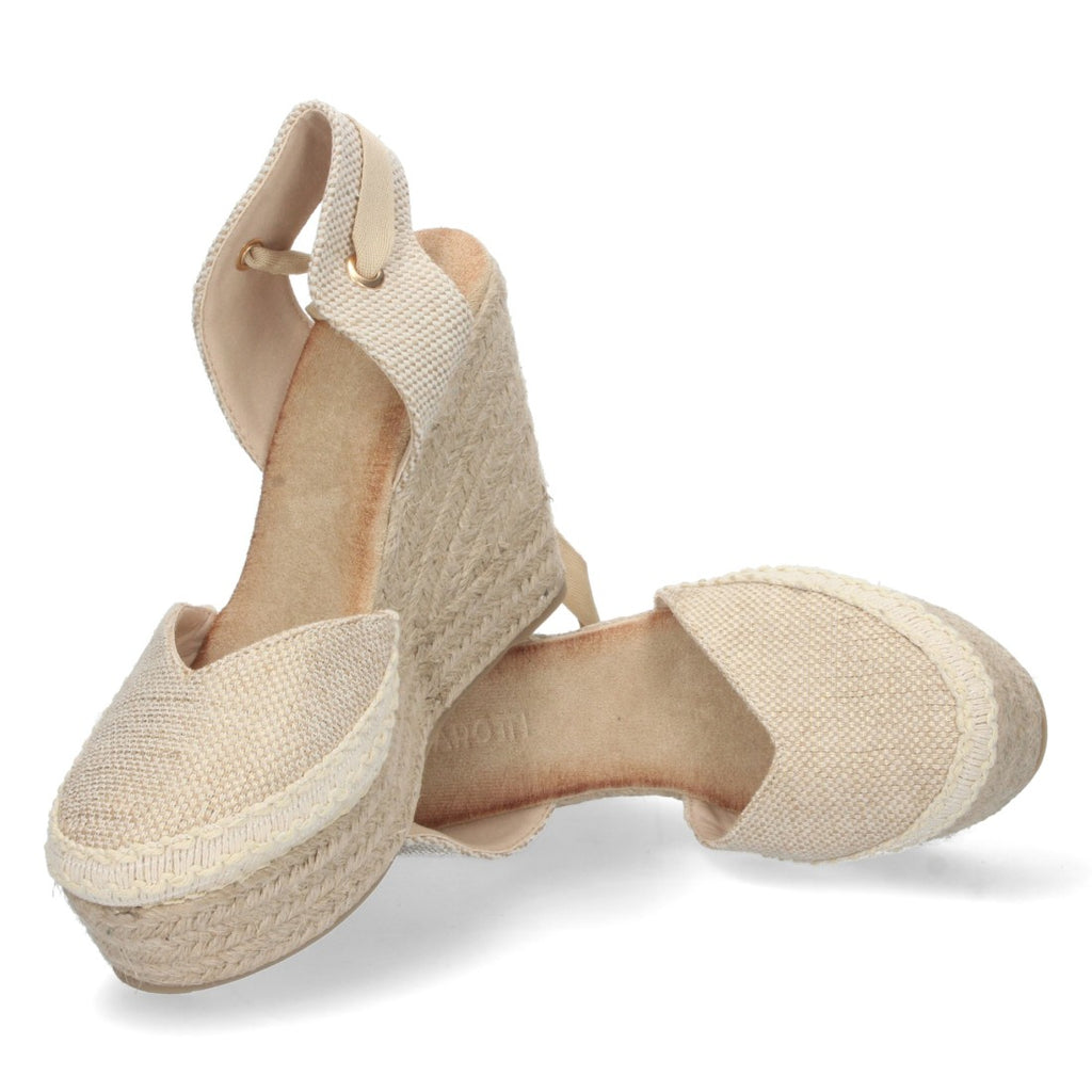 Sandalen Apricot Keilabsatz Jute Geschlossener Vorderriemen Geflochtene Kordeln