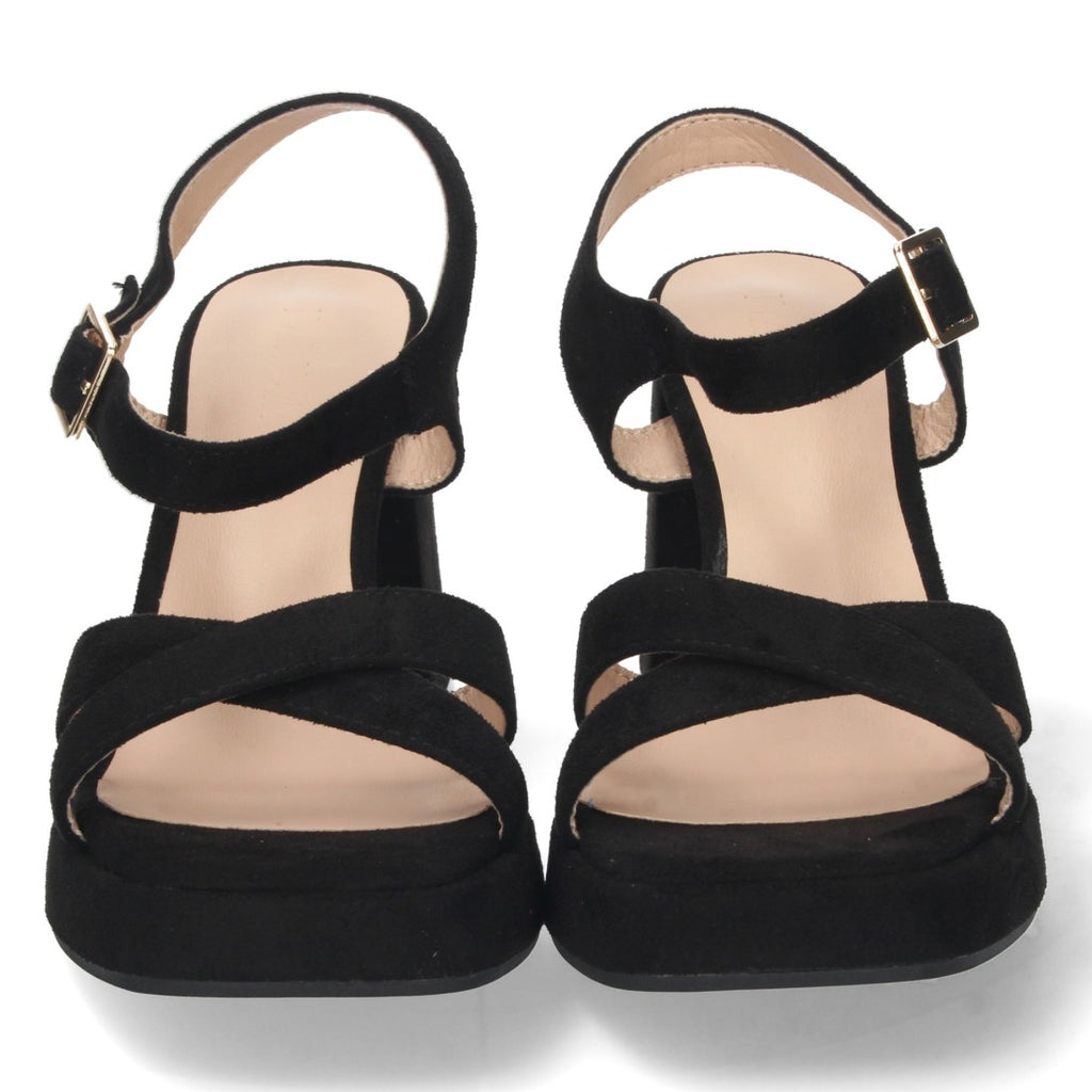Elegante schwarze Sandaletten mit dünnem Absatz für Damen – ideal für Hochzeiten und Abendveranstaltungen.