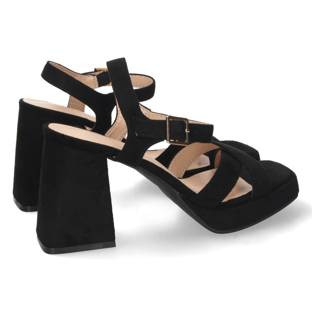 Elegante schwarze Sandaletten mit dünnem Absatz für Damen – ideal für Hochzeiten und Abendveranstaltungen.