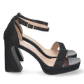 Sandalias Negras Mujer Tacón Material Brillante Cómodas