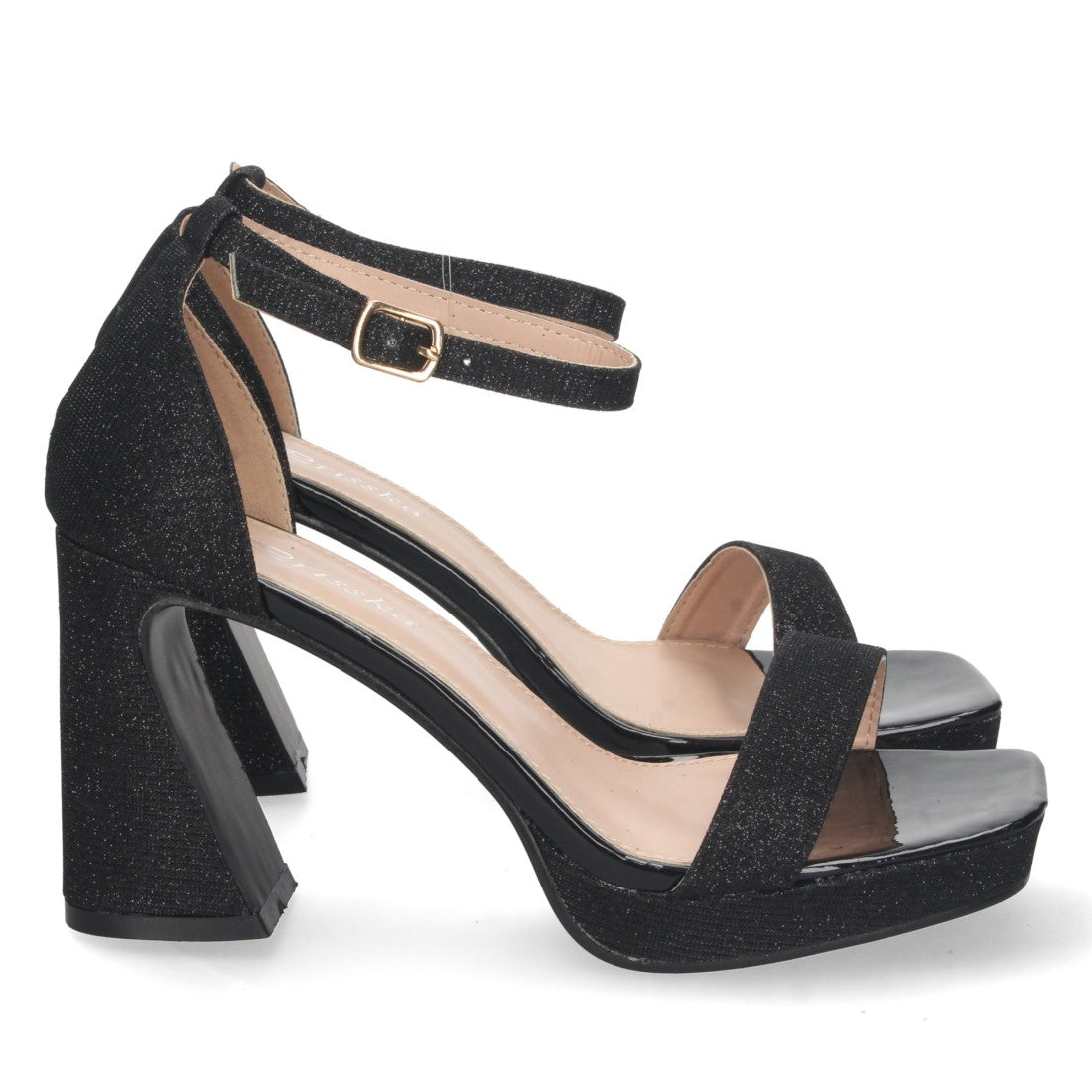 Sandalias Negras Mujer Tacón Material Brillante Cómodas
