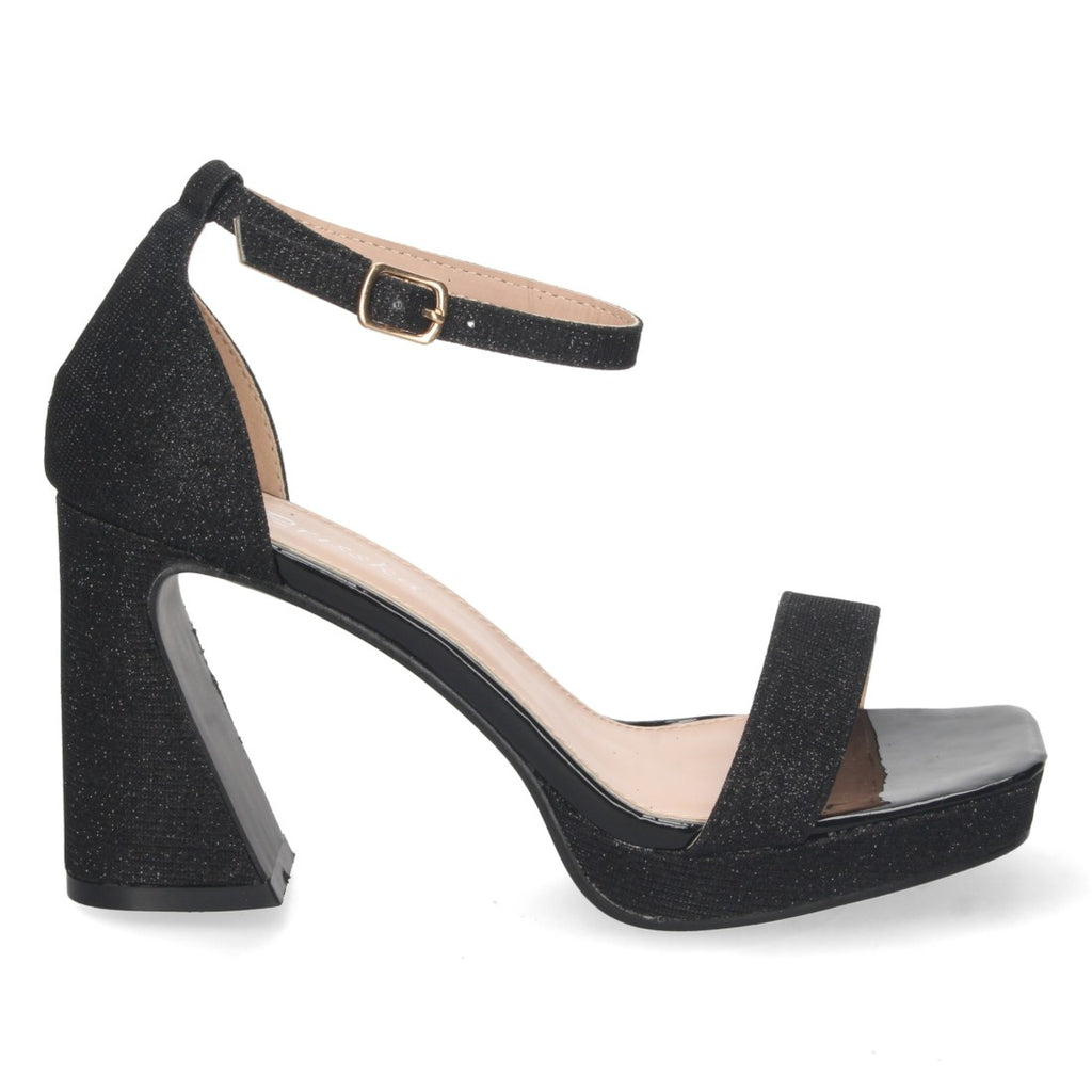 Sandalias Negras Mujer Tacón Material Brillante Cómodas