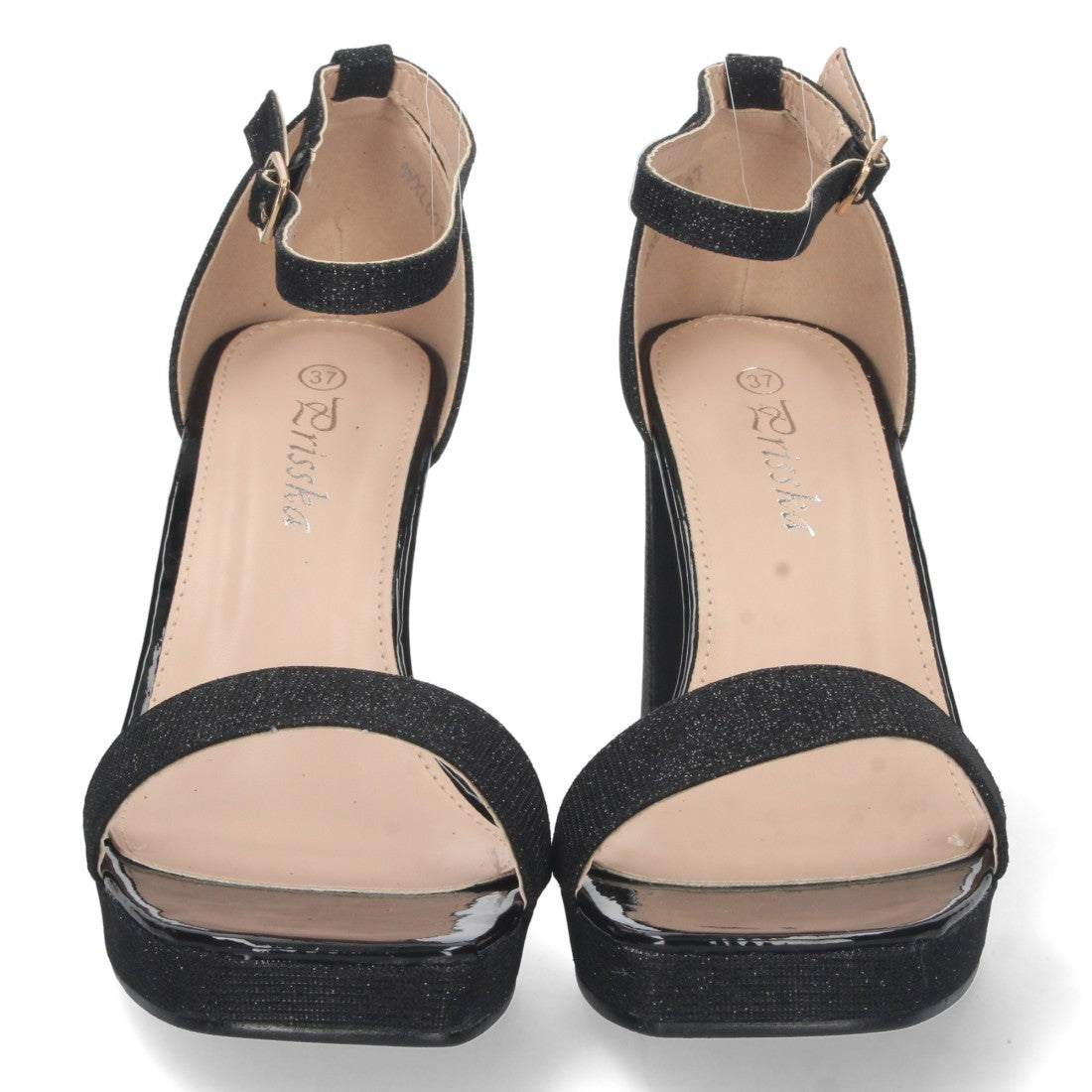 Sandalias Negras Mujer Tacón Material Brillante Cómodas