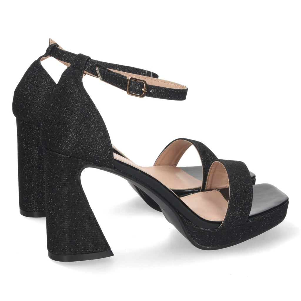 Sandalias Negras Mujer Tacón Material Brillante Cómodas