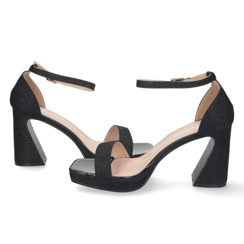Sandalias Negras Mujer Tacón Material Brillante Cómodas