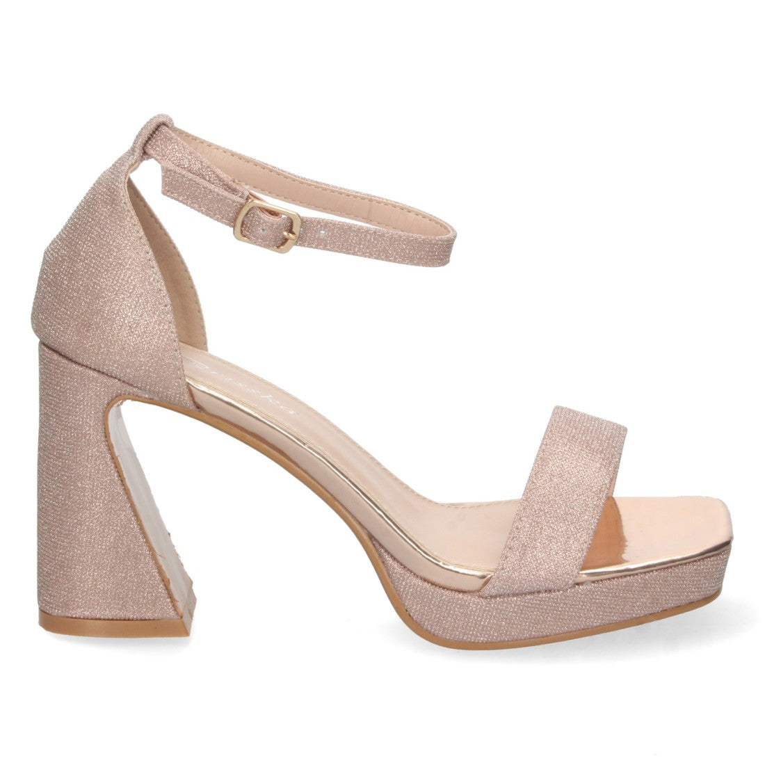 Sandalias Champán Mujer Tacón Material Brillante Cómodas