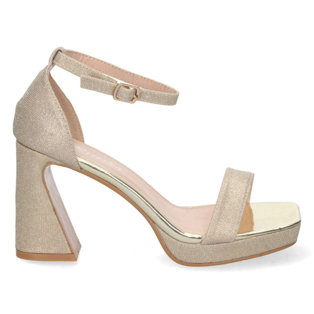 Sandalias Doradas Mujer Tacón Material Brillante Cómodas