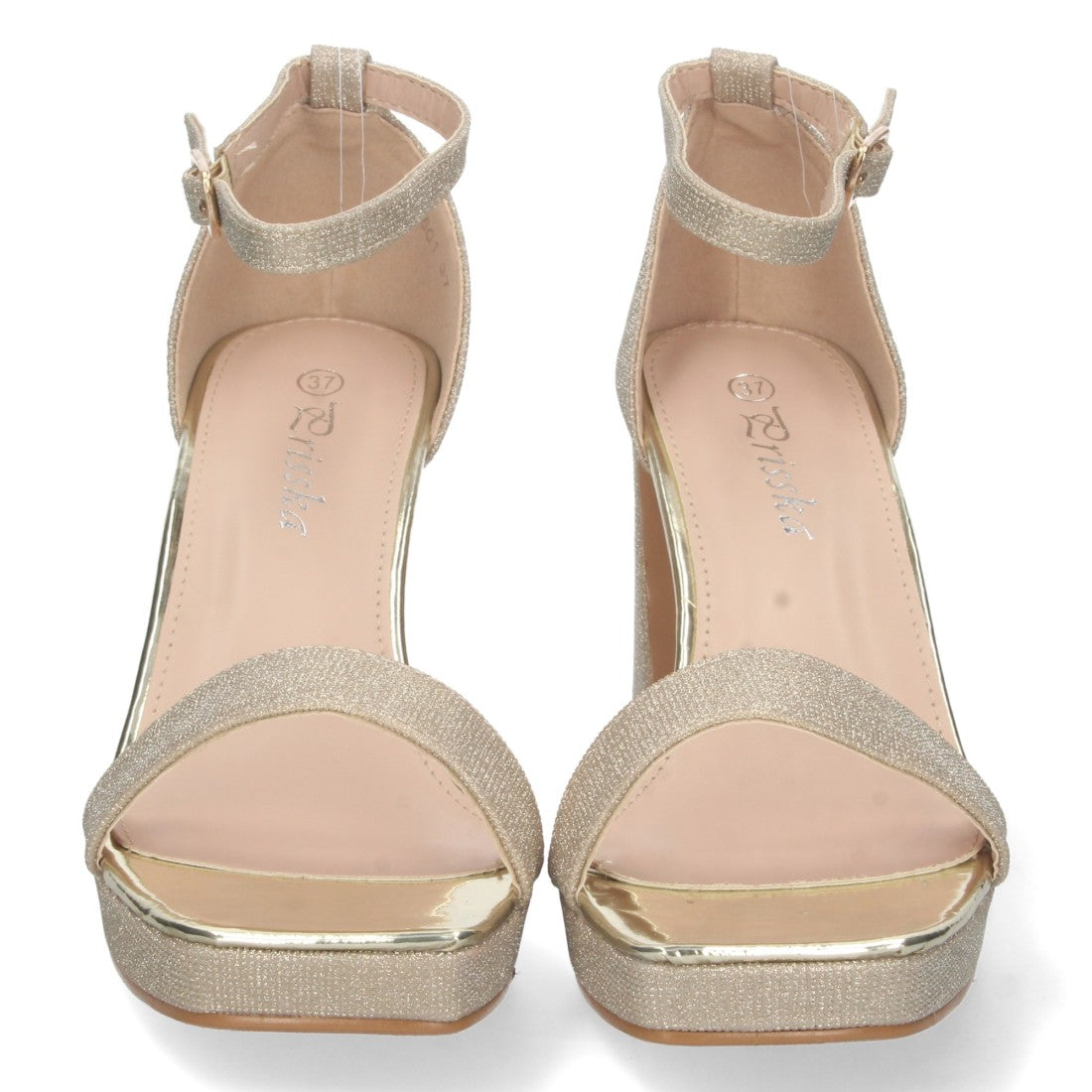 Sandalias Doradas Mujer Tacón Material Brillante Cómodas