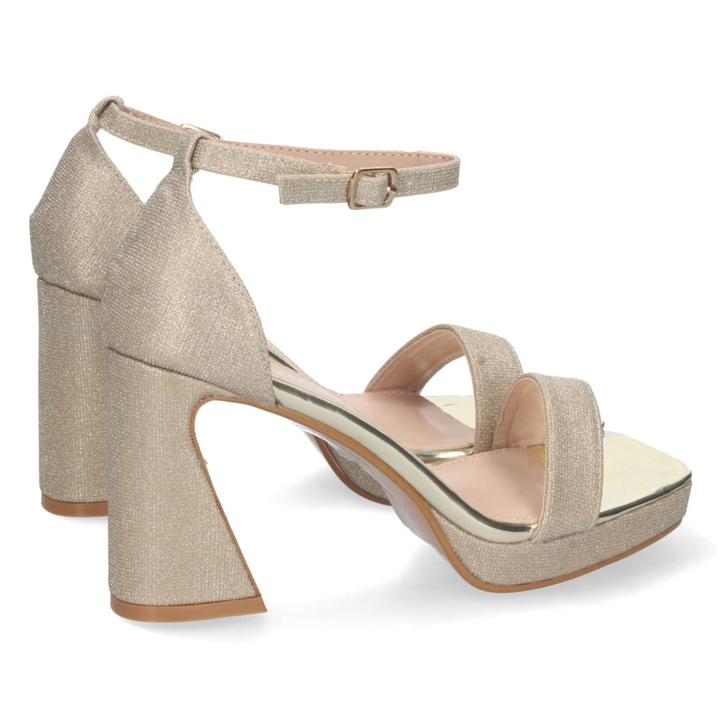Sandalias Doradas Mujer Tacón Material Brillante Cómodas