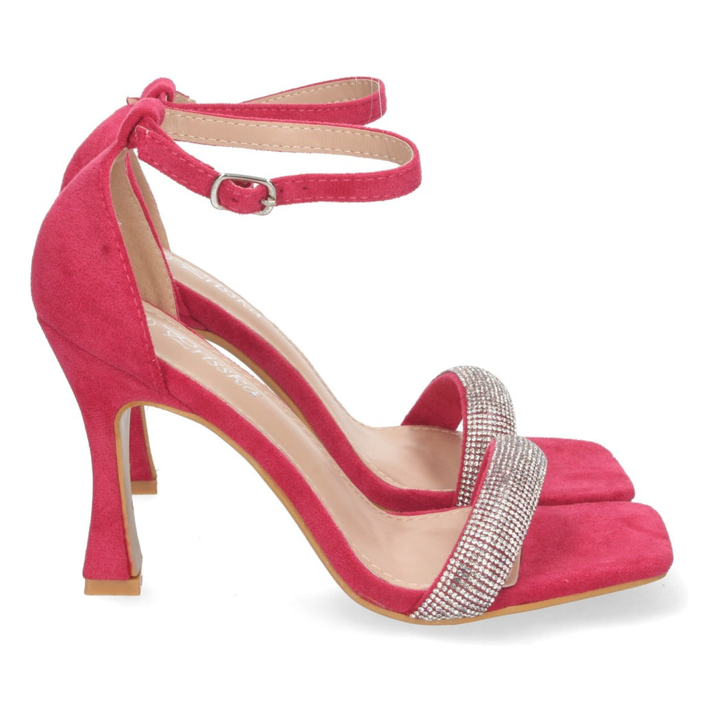 Sandalias Fucsia Tacón Plataforma Tiras Finas Talón Cerrado Fiesta