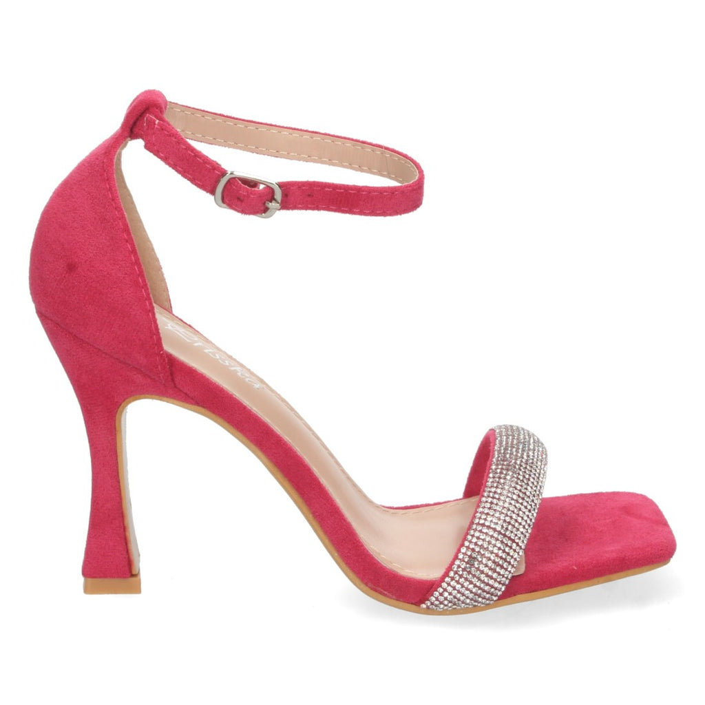 Sandalias Fucsia Tacón Plataforma Tiras Finas Talón Cerrado Fiesta