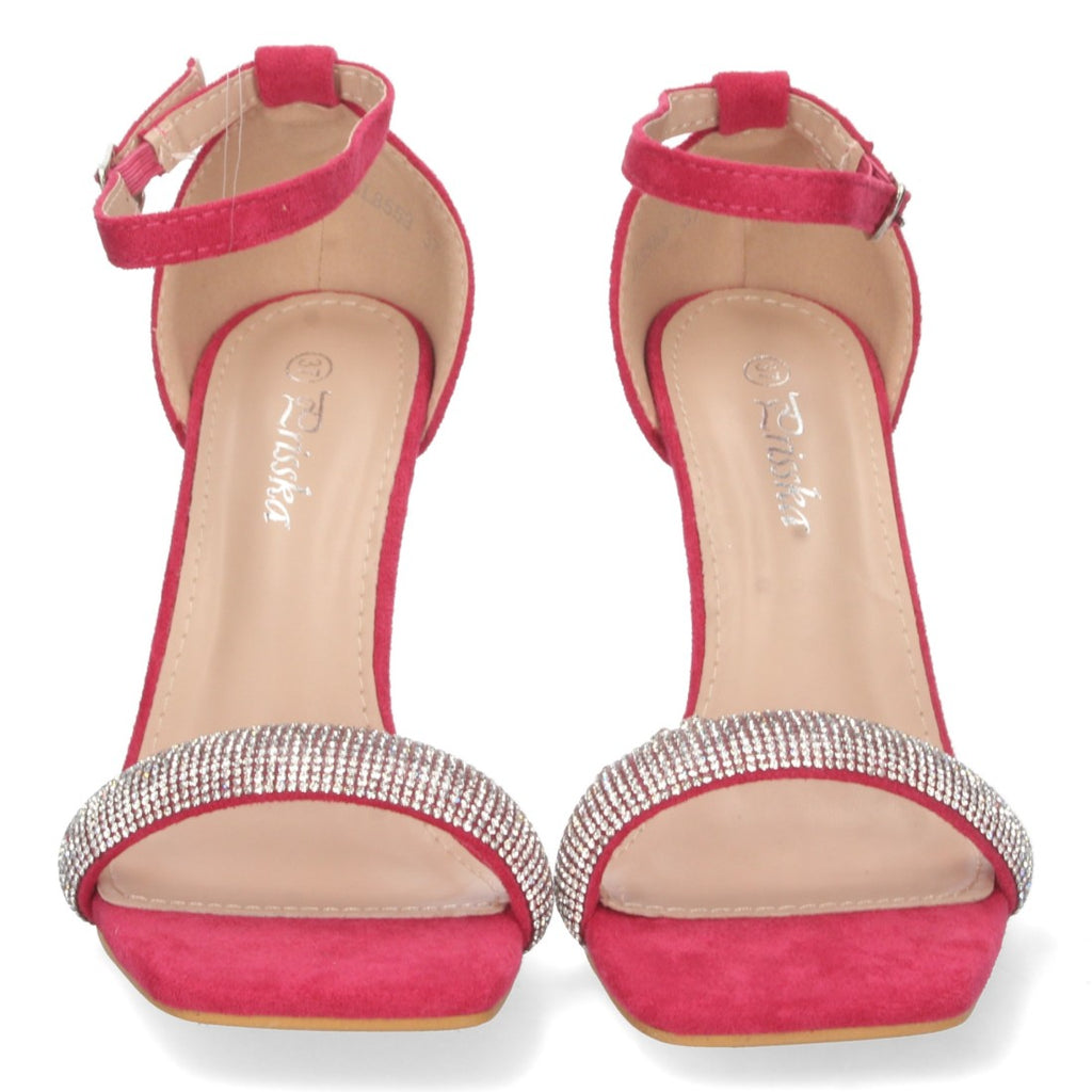 Sandalias Fucsia Tacón Plataforma Tiras Finas Talón Cerrado Fiesta