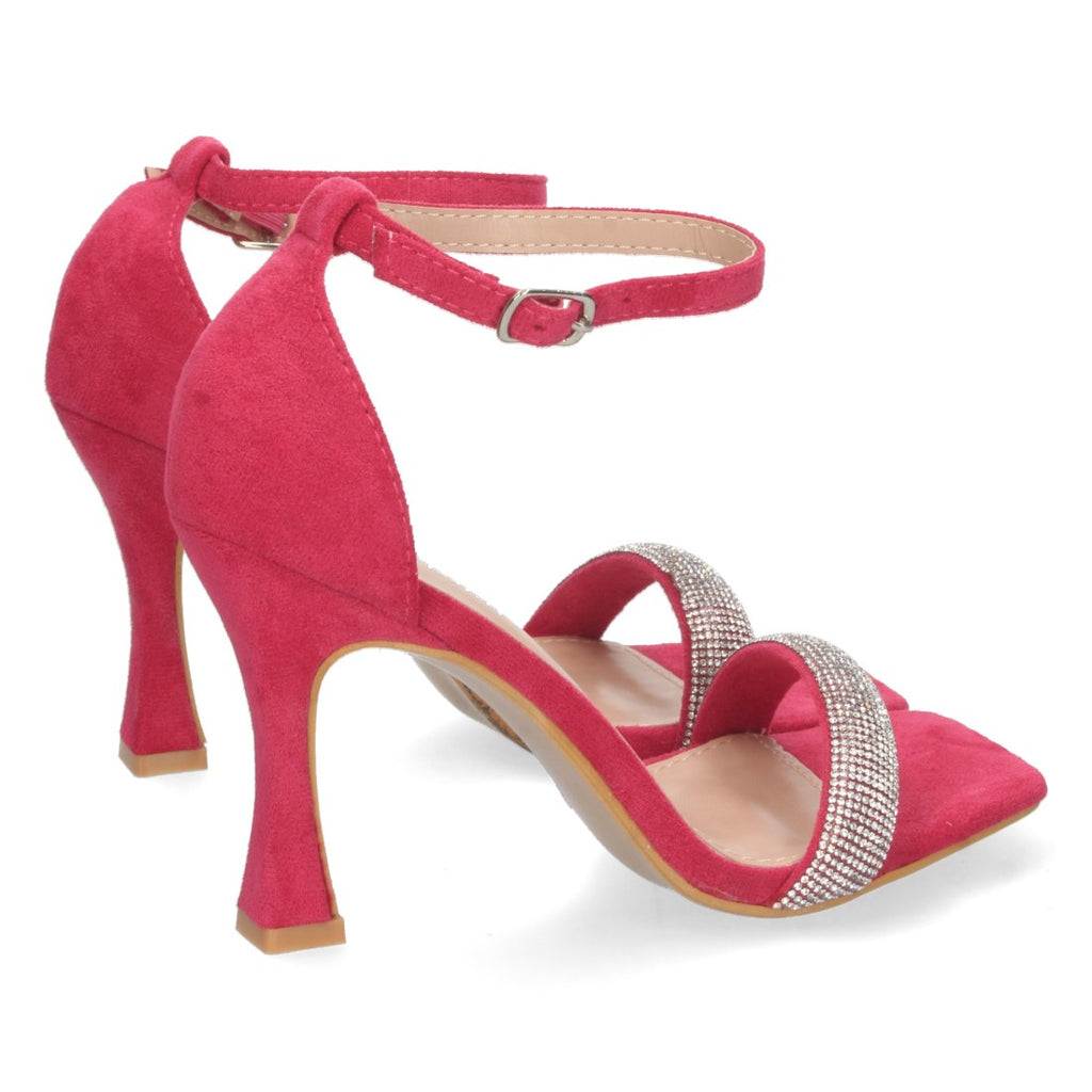 Sandalias Fucsia Tacón Plataforma Tiras Finas Talón Cerrado Fiesta