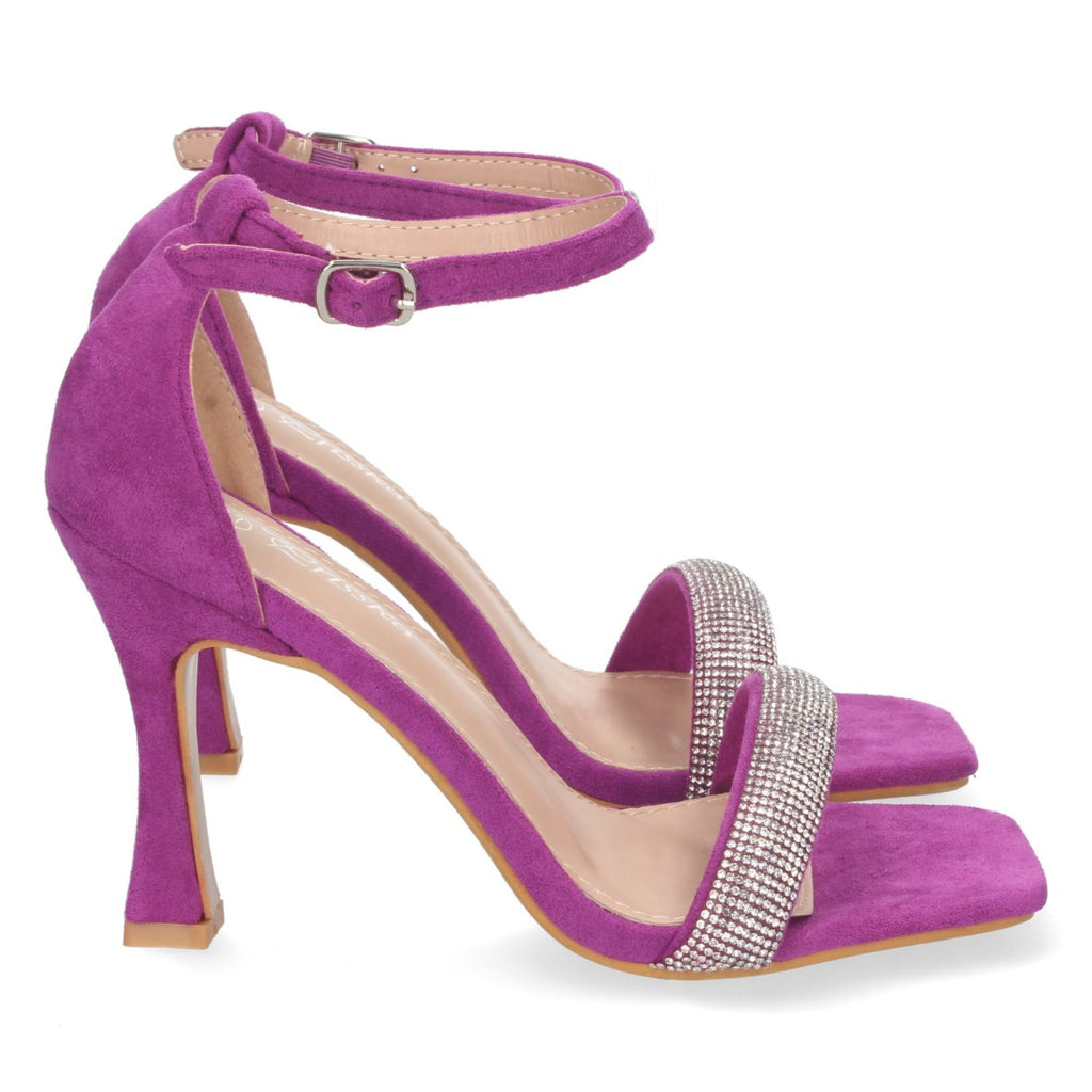 Sandalias Lila Tacón Plataforma Tiras Finas Talón Cerrado Fiesta