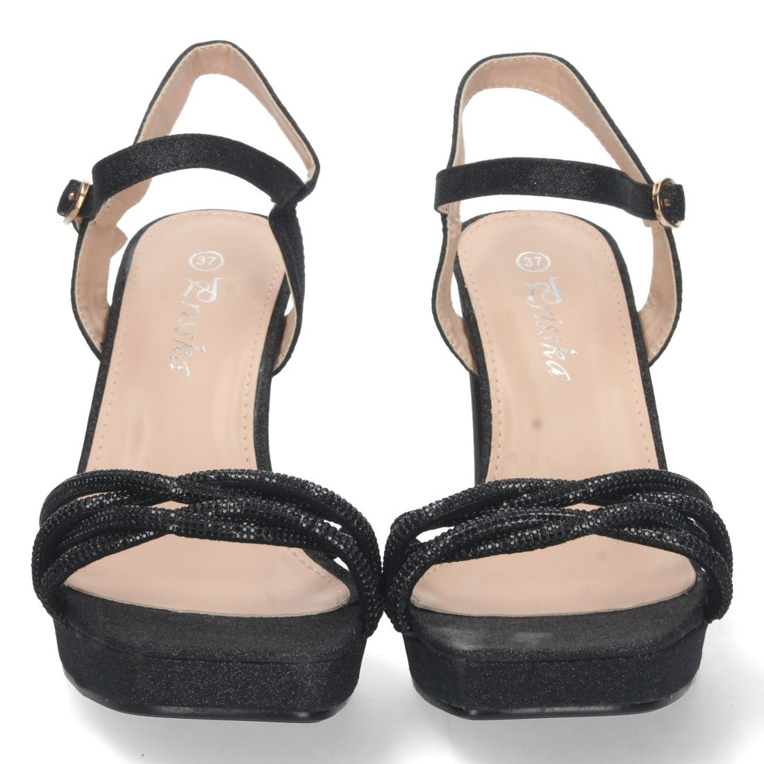Sandalias Negras Mujer Tacón Palas Cruzadas Material Brillante Cómodas