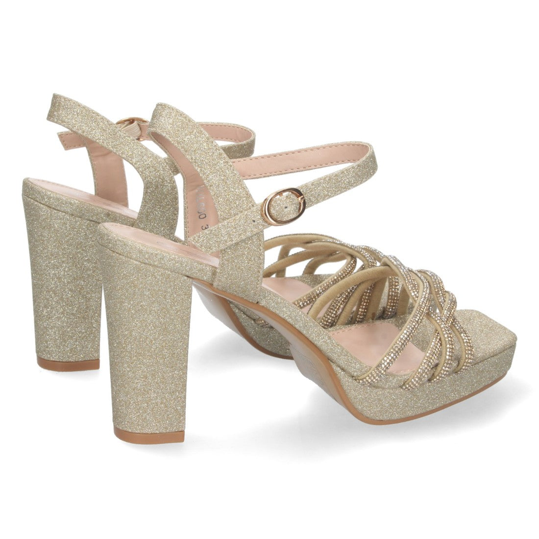 Sandalias Doradas Mujer Tacón Palas Cruzadas Material Brillante Cómodas