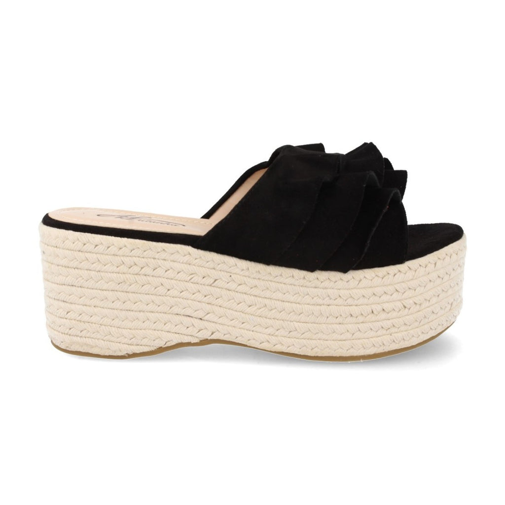 Sandalias Negras Mujer Plataforma Yute Volantes Elegantes