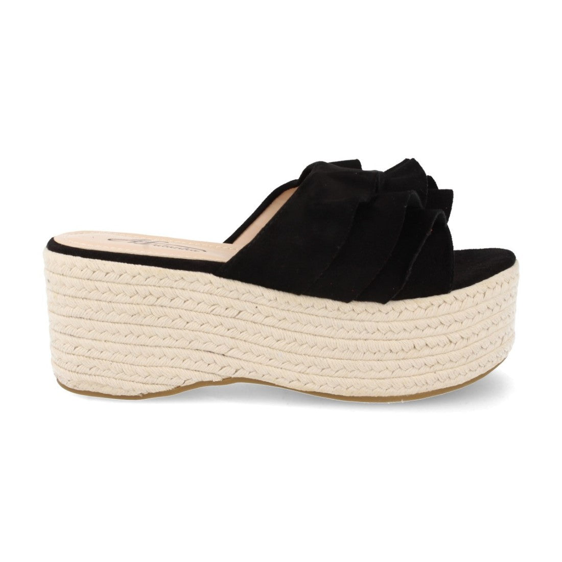 Sandalias Negras Mujer Plataforma Yute Volantes Elegantes